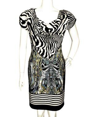 ALBERTO MAKALI Dress, M, Zebra Stripes/Abstract, Drape neckline, Multicolor,
